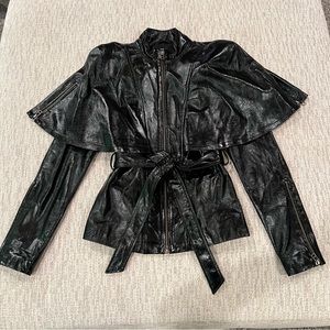 NWT Bebe Addiction Genuine Leather Capelet Trench Jacket Coat